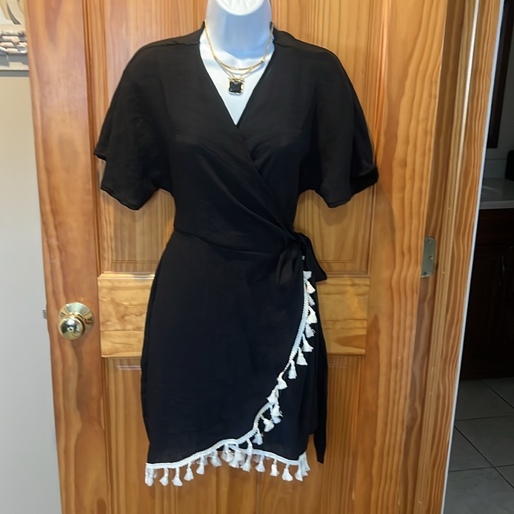 Cupshe Back Tassel Trim Wrap Cover-Up Mini Dress - Picture 11 of 12